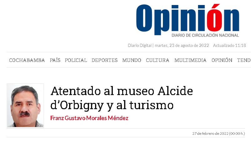 Atentado al museo Alcide d’Orbigny y al turismo
