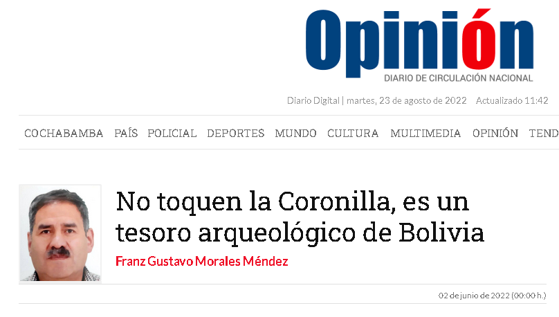No toquen la Coronilla, es un tesoro arqueológico de Bolivia