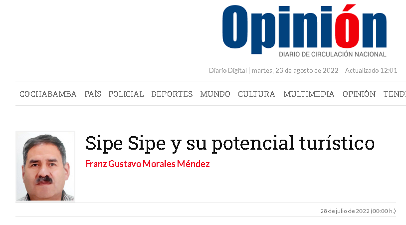 Sipe Sipe y su potencial turístico