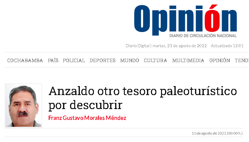 Anzaldo otro tesoro paleoturístico por descubrir