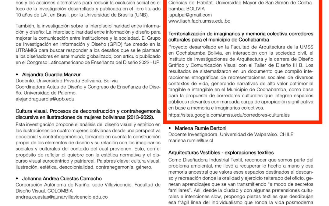 Territorialización de imaginarios y memoria colectiva corredoresculturales para el municipio de Cochabamba