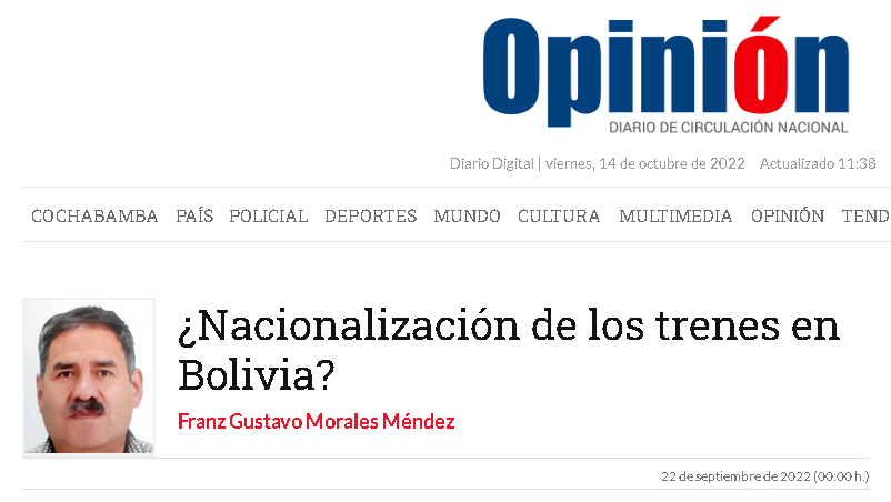 ¿Nacionalización de los trenes en Bolivia?