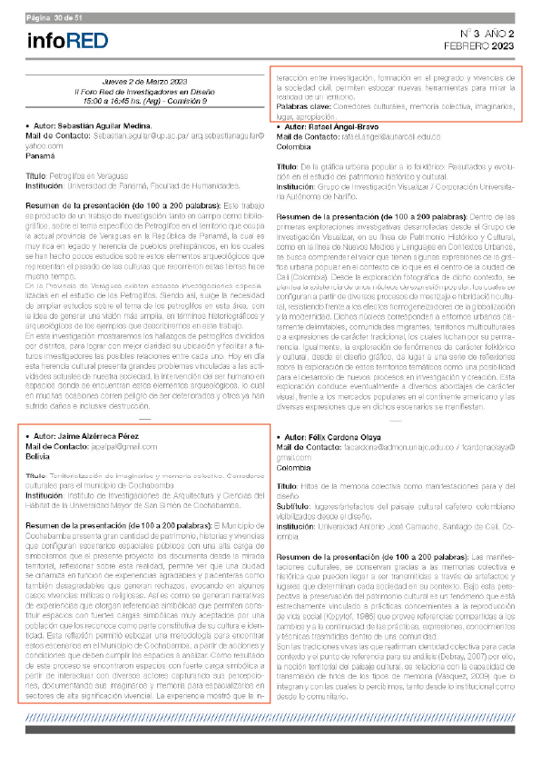 Territorialización de imaginarios y memoria colectiva. Corredoresculturales para el municipio de Cochabamba